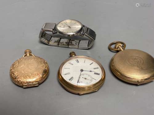 Two gold plated pocket watches (a.f.), a similar watch case ...