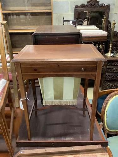 An Edwardian satinwood banded mahogany work table, width 51c...