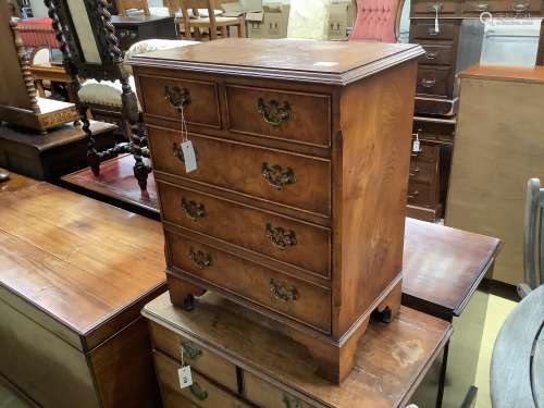 A small reproduction burr elm five drawer chest, width 60cm,...