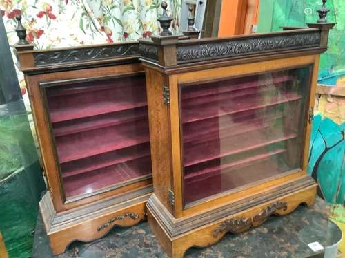 A near pair of glazed mahogany wall cabinets, larger width 6...