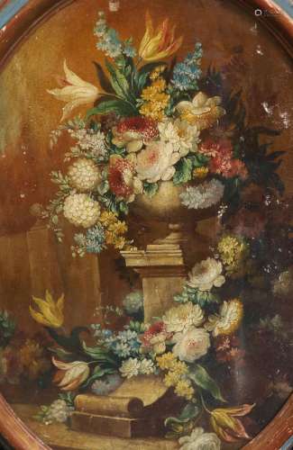 19th century Italian SchoolStill life of flowers in an urn u...