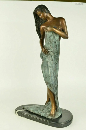 West Art Deco Sculpture Bronze Marble Nude Woman Belle