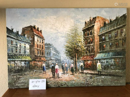 Original Signed Oil Painting City Street