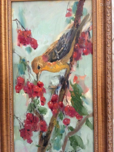 Original Framed Impressionism Oil Bird Painting