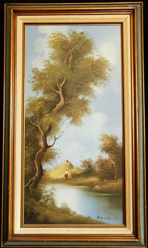 LANDSCAPE OIL PAINTING, DELLA VALLE, ORIGINAL, SIGNED,