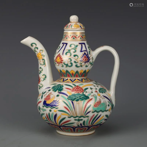 Ming dynasty gourd shaped teapot with mandarin duck