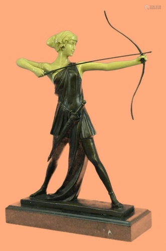 Diana the Huntress Elegant Bronze on Marble Base Statue