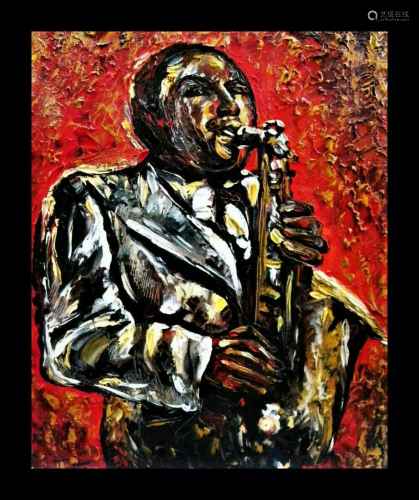 PLAYING JAZZ ORIGINAL PALETTE KNIFE TEXTURE OIL