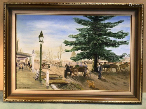 M Criddle Old Town Scene Framed Oil Painting