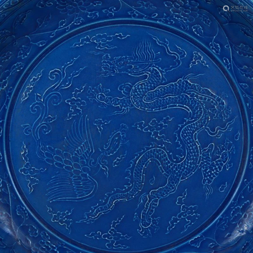 Ming dynasty blue plate with dragon painting