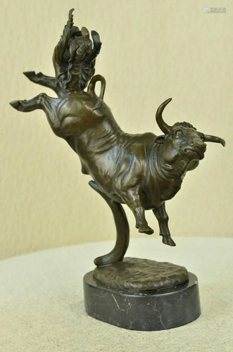 Rodeo Bull Rider Western Art Bronze Metal Sculpture