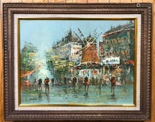 Vintage French Oil Painting on Canvas Moulin Rouge