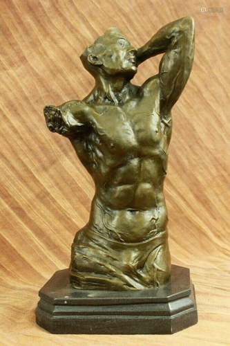 Vintage Art Deco Bronze Sculpture Nude Male Muscular