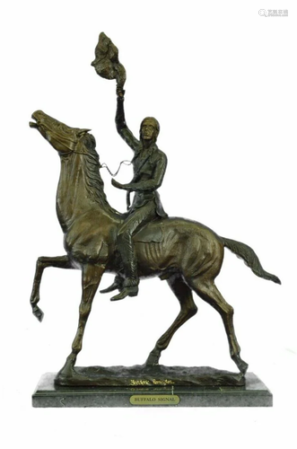 Remington Bronze Statue BUFFALO SIGNAL Indian Horse