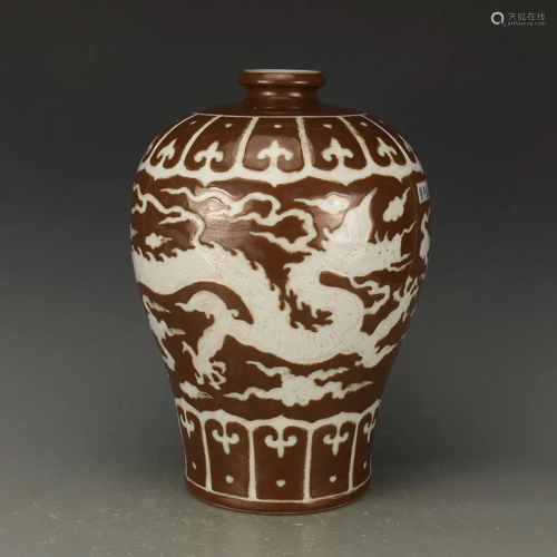 Xuan de brown glaze pot carving with dragon
