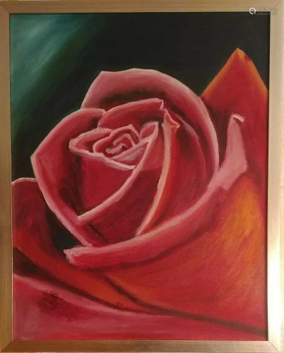 Oil On Canvas Painting Study of the Roses Signed
