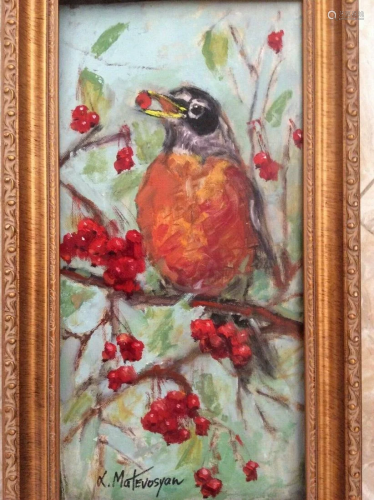 Original Framed Impressionism Oil Bird Painting