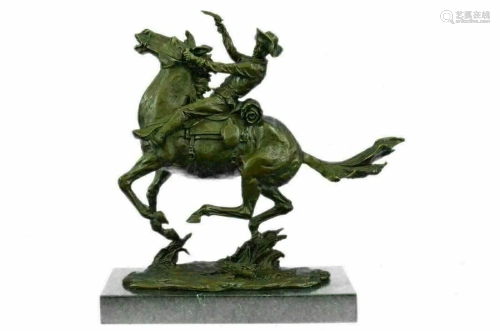 Signed Cowboy Remington Horse Bronze Sculpture Figurine