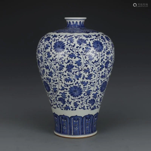 Qing dynasty blue glaze pot with tangled flower