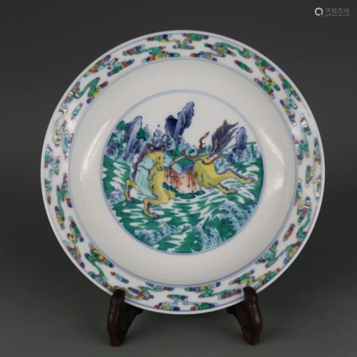 Qing dynasty colorful plate with horse painting