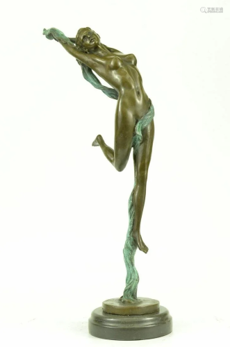 Nude Aerialist Ribbon Dancer Bronze Metal Art Deco