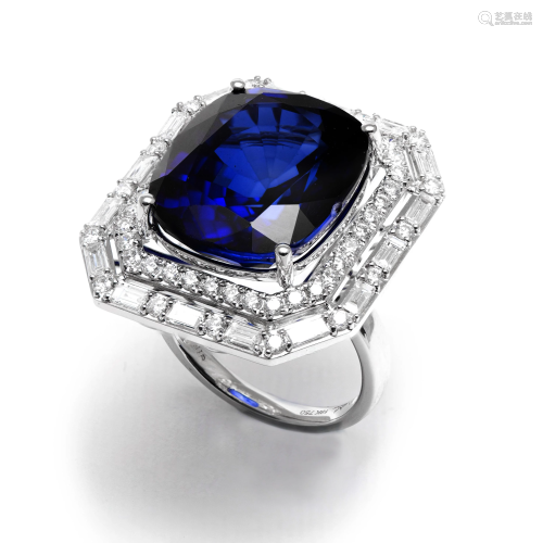 18k White Gold - 25.56tcw - Sapphire & Diamond Ring