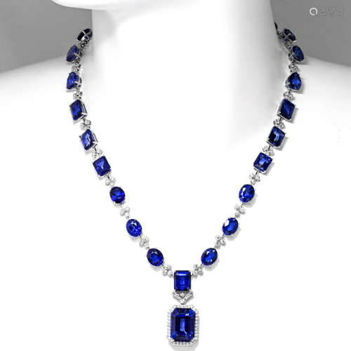 18k White Gold - 120.11tcw -Sapphire & Diamond Necklace