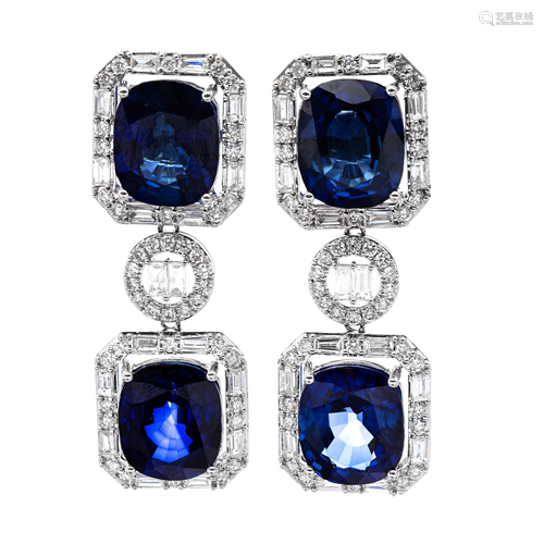 18k White Gold - 28.18tcw - Sapphire & Diamond Earrings