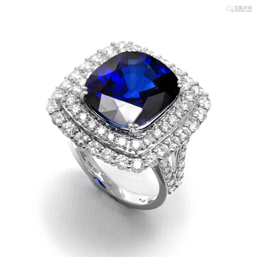 18k White Gold - 13.14tcw - Sapphire & Diamond Ring