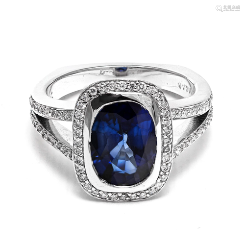 18k White Gold - 4.00tcw - Sapphire & Diamond Ring