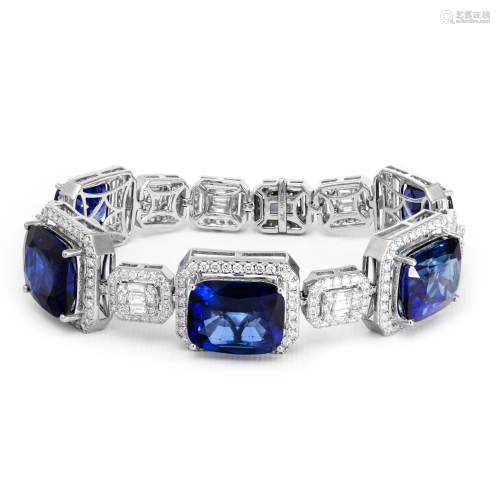 18k White Gold - 60.19tcw - Sapphire & Diamond Bracelet