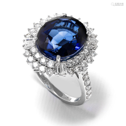 18k White Gold - 10.83tcw - Sapphire & Diamond Ring