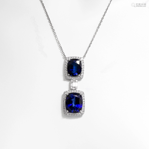 18k White Gold - 22.50tcw - Sapphire & Diamond Necklace