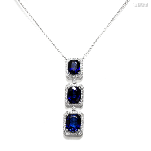 18k White Gold - 17.23tcw - Sapphire & Diamond Necklace