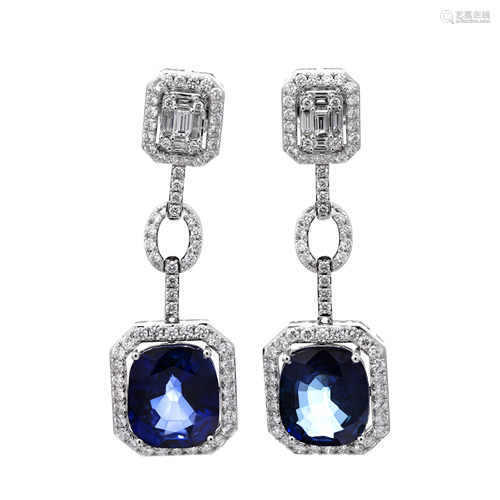 18k White Gold - 24.39tcw - Sapphire & Diamond Earrings