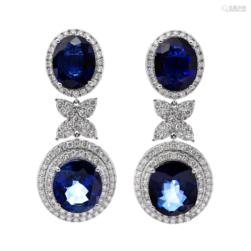 18k White Gold - 26.12tcw - Sapphire & Diamond Earrings
