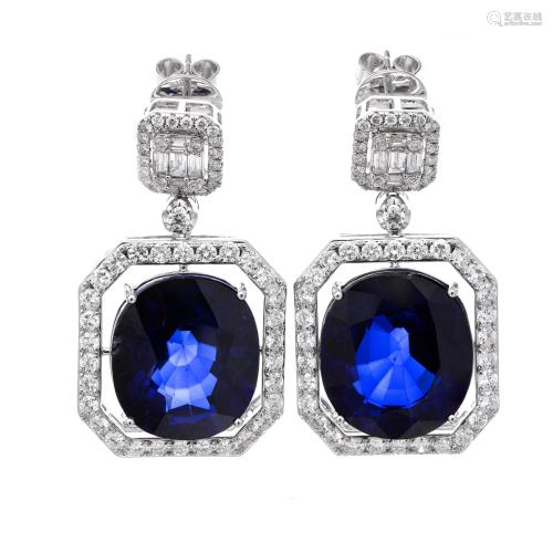 18k White Gold - 54.99tcw - Sapphire & Diamond Earrings