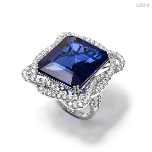 18k White Gold - 35.40tcw - Sapphire & Diamond Ring