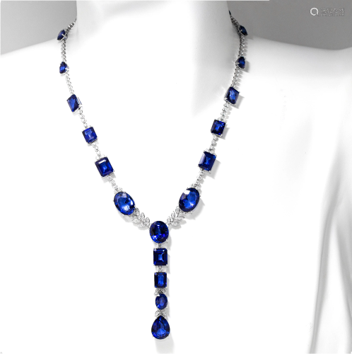 18k White Gold - 107.55tcw -Sapphire & Diamond Necklace