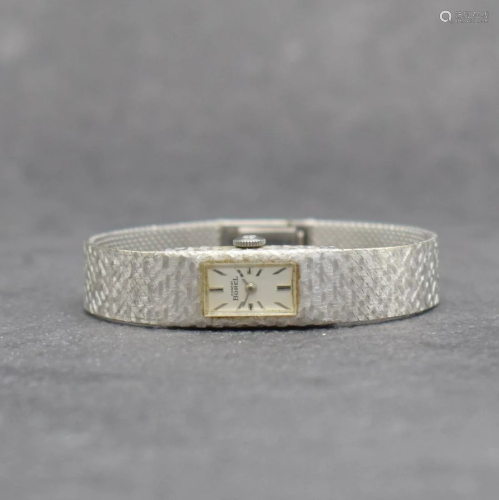 ERNST BOREL 18k white gold baguette ladies wristwatch