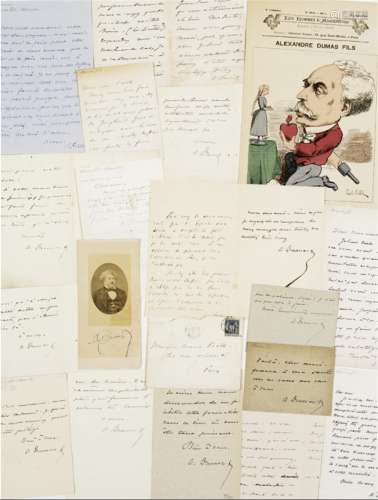 小仲马 （1824～1895） 十六通亲笔信等 信笺十六张三十一页 照片一帧...