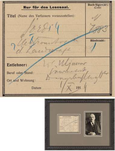 列宁（1870～1924） 1914年11月1日作 亲笔图书借阅卡 借阅卡 一张一...