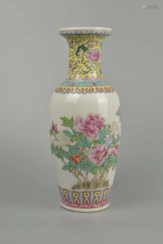 rosa aufglasierte Vase mit Blumen- und Vögelmustern