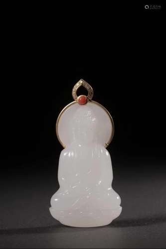 Sakyamuni Anhänger, Gold überzogene Jade