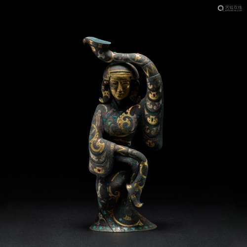 SILVER DANCER INLAID WITH GOLD, HAN DYNASTY