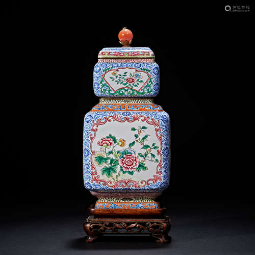 COPPER PAINTED ENAMEL SQUARE BOTTLE, QING DYNASTY, CHINA