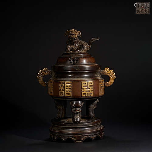 BRONZE GILDED INCENSE BURNER, MING DYNASTY, CHINA