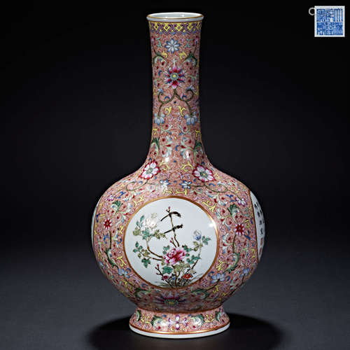 FAMILLE ROSE ENAMEL VASE, QING DYNASTY, CHINA