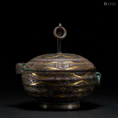 SILVER BOXE INLAID WITH GOLD, HAN DYNASTY, CHINA