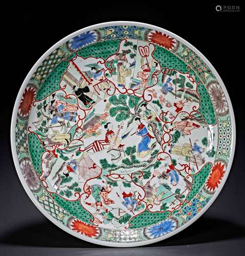 QIANLONG MULTICOLORED FIGURE PLATE, QING DYNASTY, CHINA